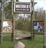 The Watervliet Urban Stormwater Demonstration Site is an example of Low Impact Development (LID) efforts in the PPRW.  This site provides educational signage and features a porous pavement parking area. [Click here to view full size picture]